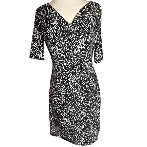 Lauren Ralph Lauren Size 8 Black White Abstract Print Body Con Dress Career Boho - Picture 1 of 16